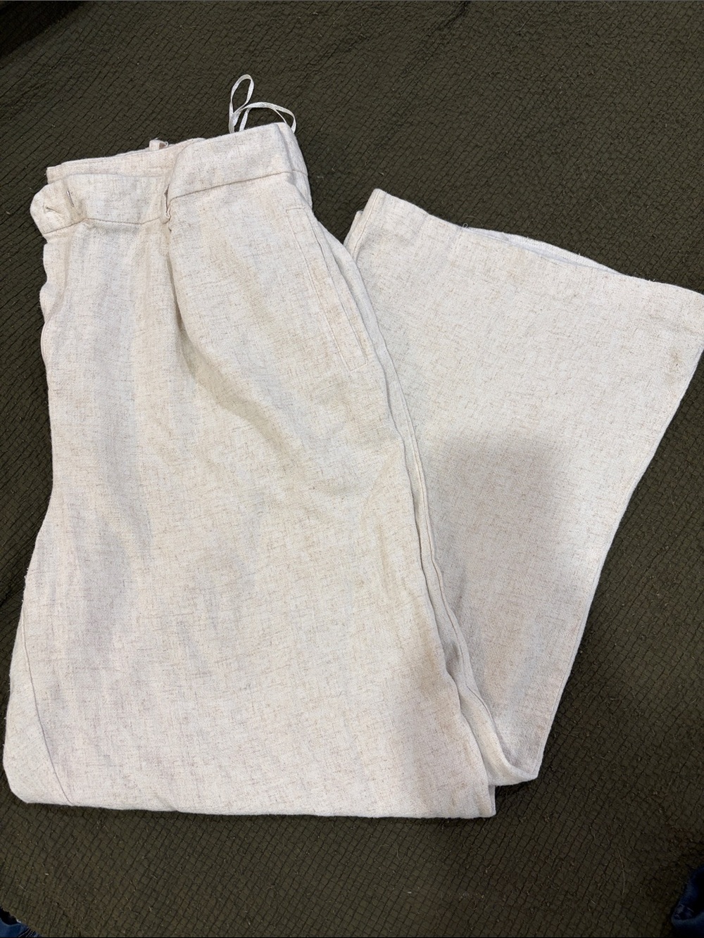 Primark Women's Light Beige Linen-Effect Drawstring Trousers